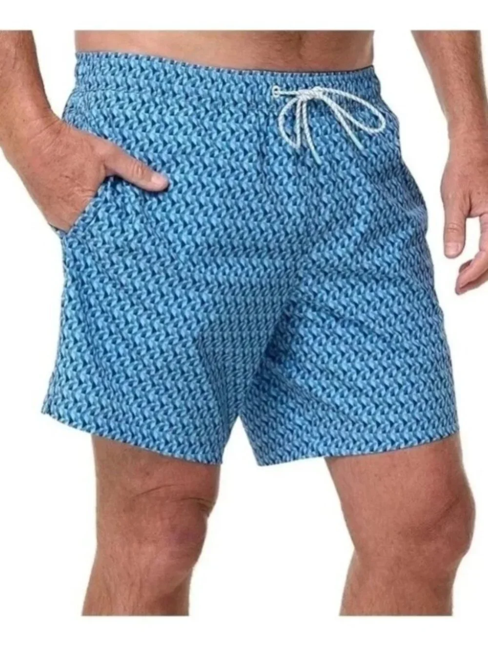 NWT Bonobos Men's XXL Swim Shorts Blue Geometric Print 7-Inch Inseam Mesh Liner